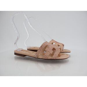Sam Edelman Bay Gem Flat Slide Sandals Pink Rhinestone Size 8.5M Suede Slip On